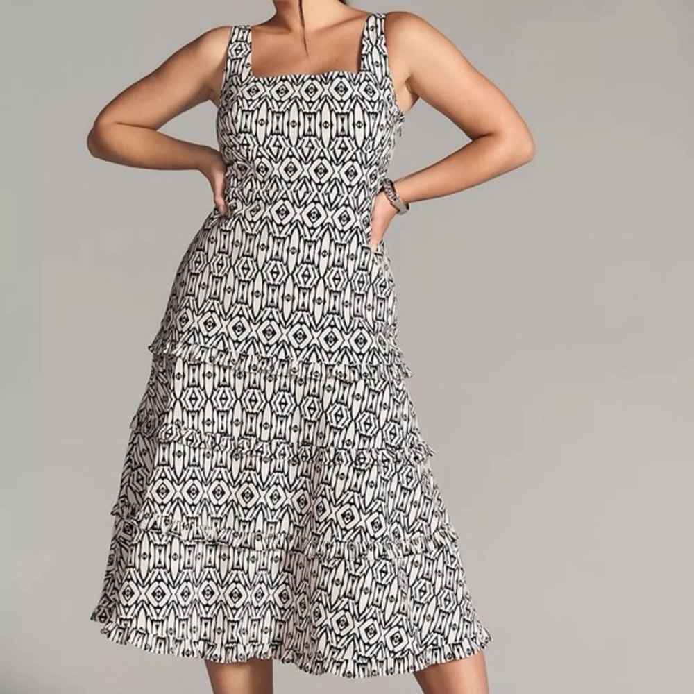 Anthropologie Black Motif The Blythe Square-Neck Tiered Dress